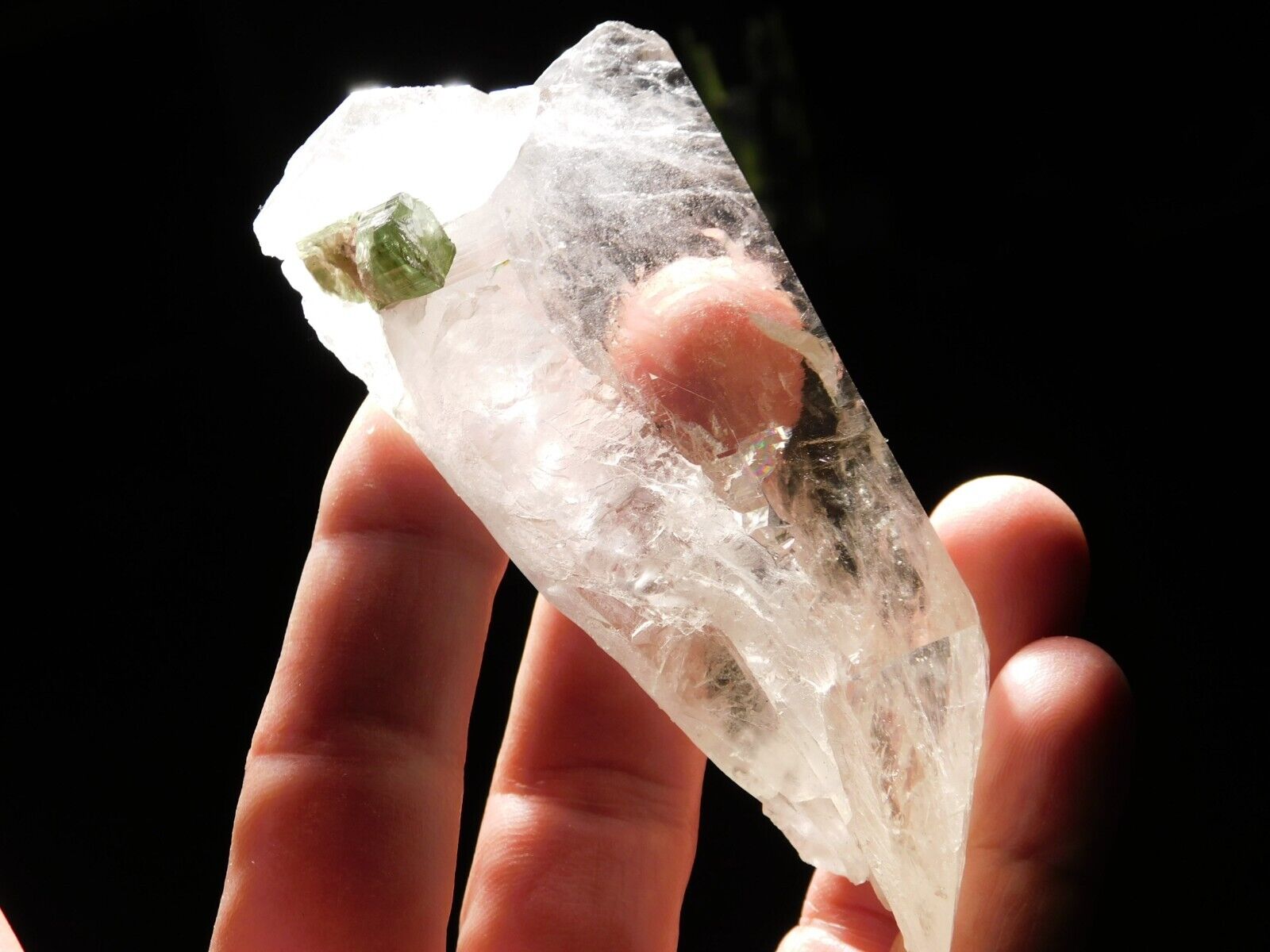 Watermelon TOURMALINE Crystal on Translucent Quartz Crystal Brazil 167gr