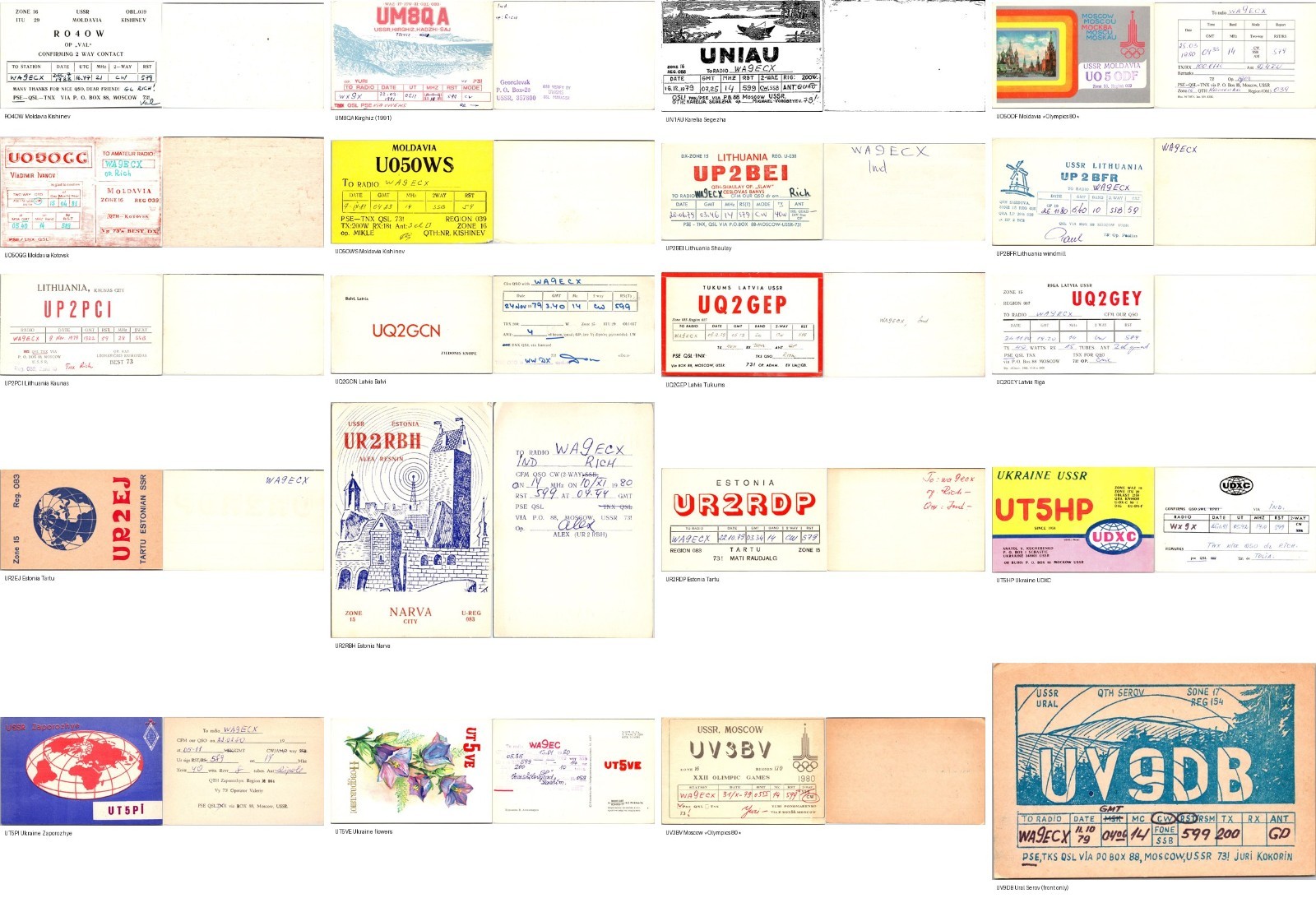 20 USSR QSL Cards Baltics Moldavia Ukraine Olympics Ham Radio Lot