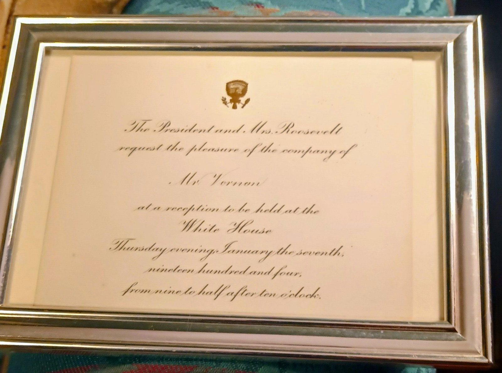 White House Reception Invitation 1904 Theodore & Eleanor Roosevelt