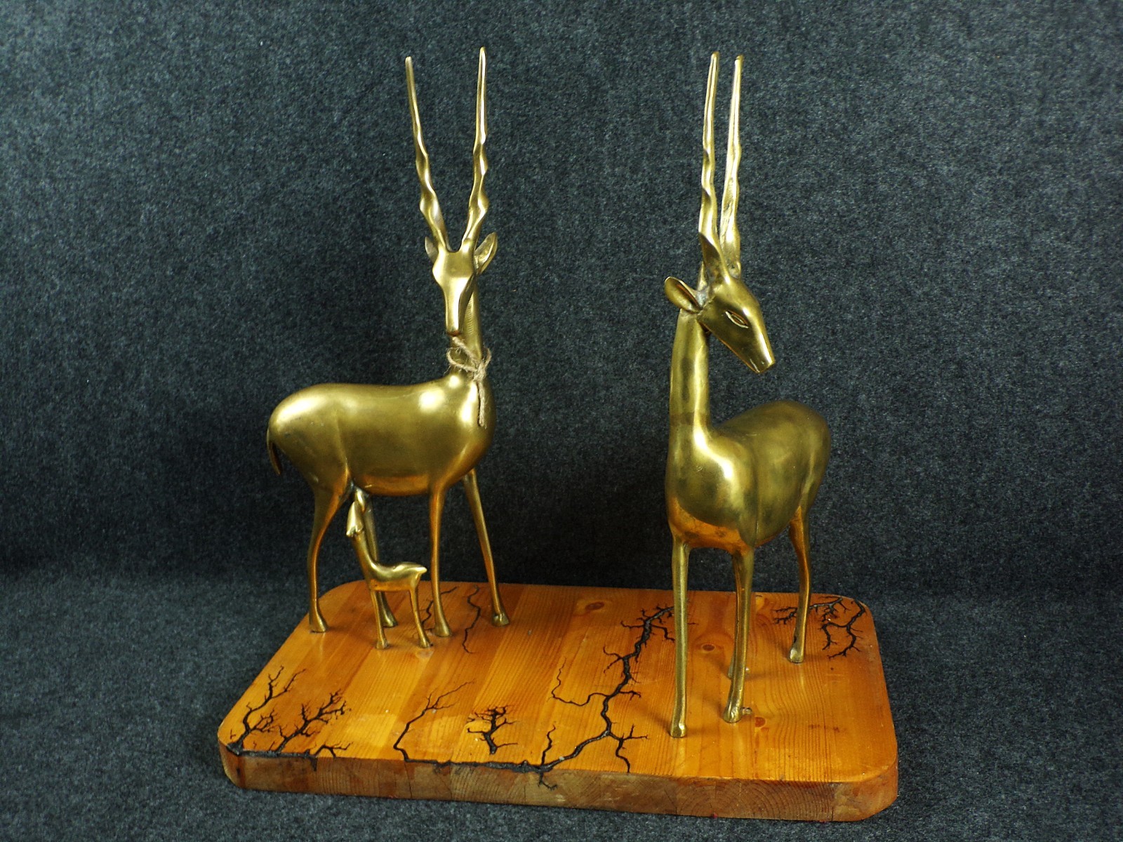MCM Solid Brass  Antelope Nursing Fawn Figurines Vintage
