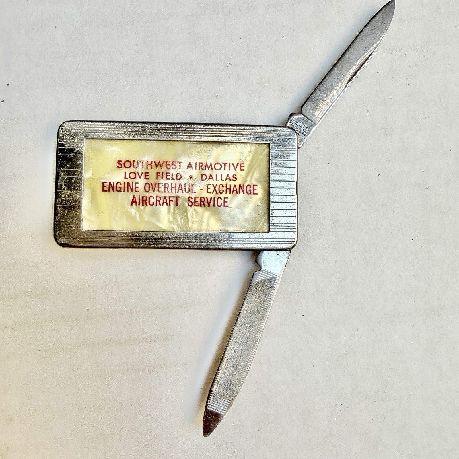Vintage Southwest Airmotive Love Field Dallas TX Money Clip Knife Nail File USA