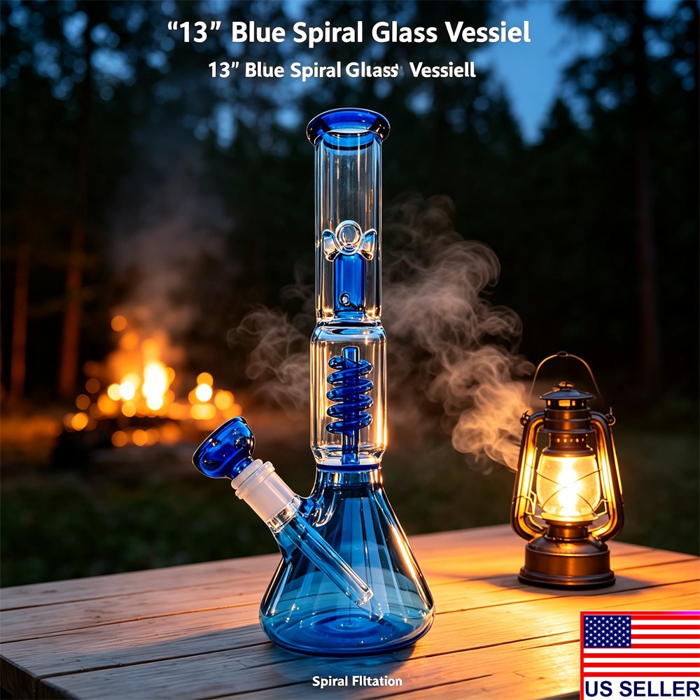 13inch  Glass Heavy Bong Hookah Water Pipe Heavy Beaker 14mm Bowl in Blue