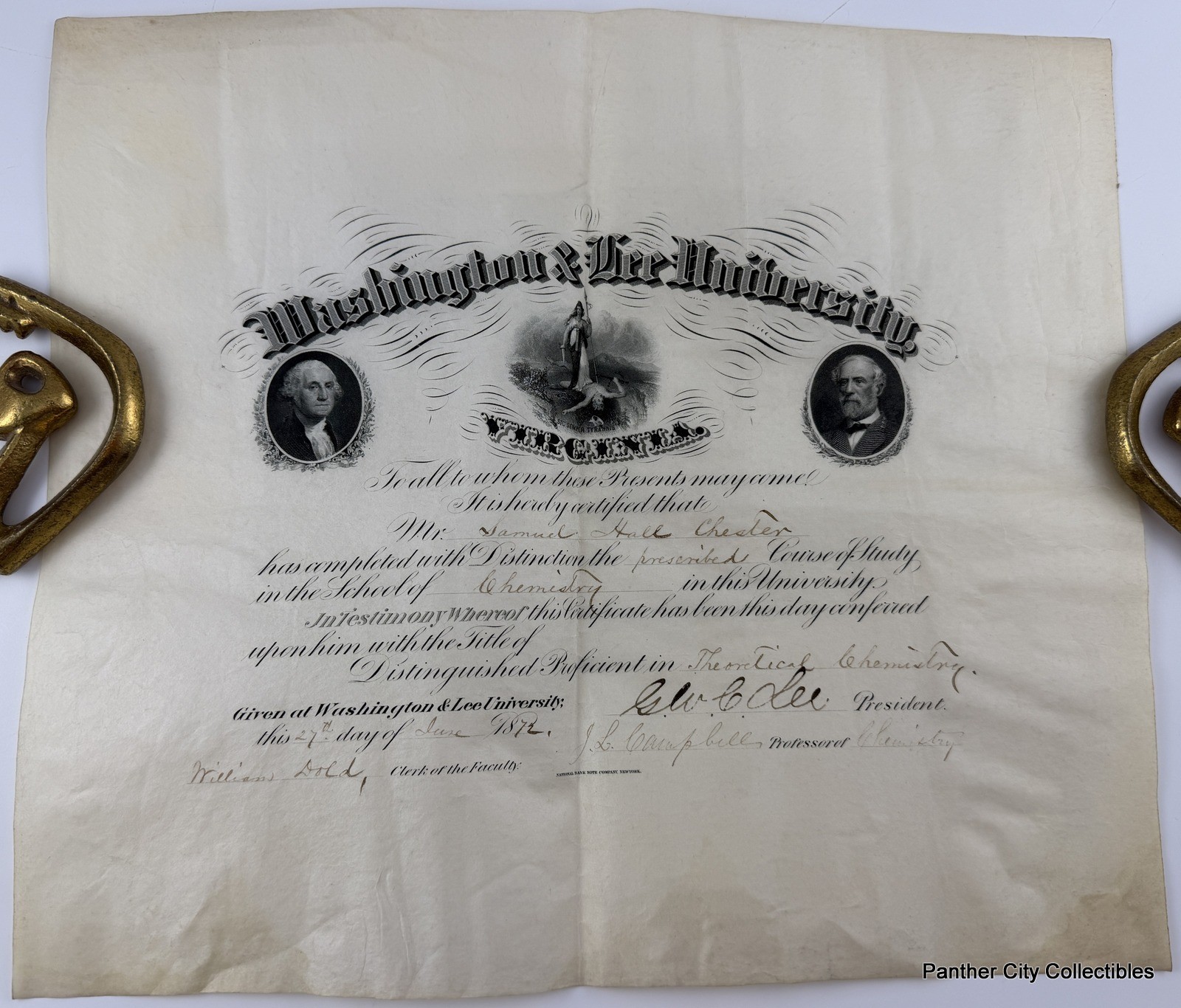 Signed Custis Lee 1872 Document Washington Lee University Civil War General CSA