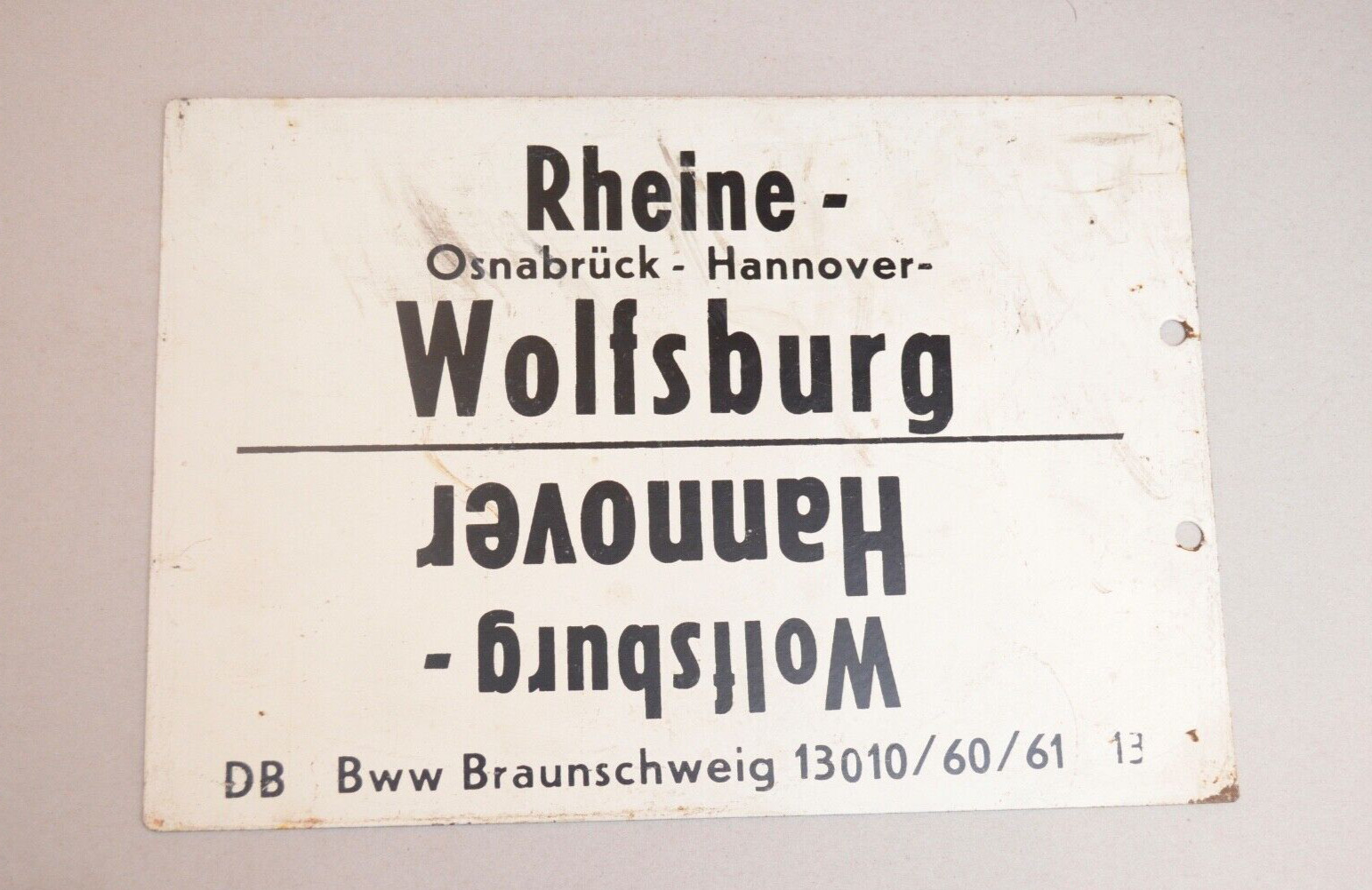 Railway Metal Carriage Destination Plate German DB Rheine - Wolfsburg  