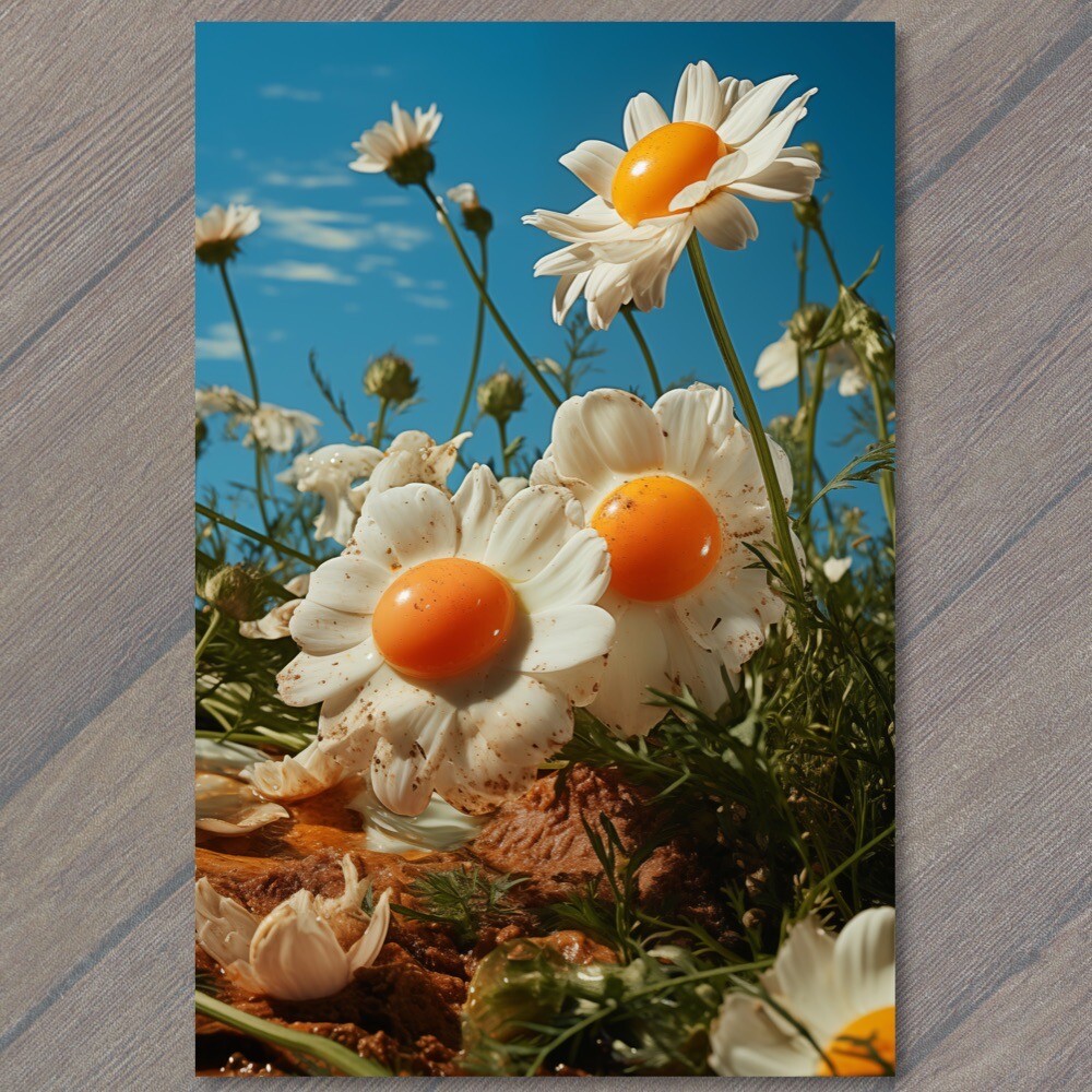 POSTCARD Weird Unusual Egg Plant Daisies Growing Fried Eggs Yolk Flowers Unusual POSTCARD Weird Unusual Egg Plant Daisies Growing Fried Eggs Yolk Flowers Unusual
