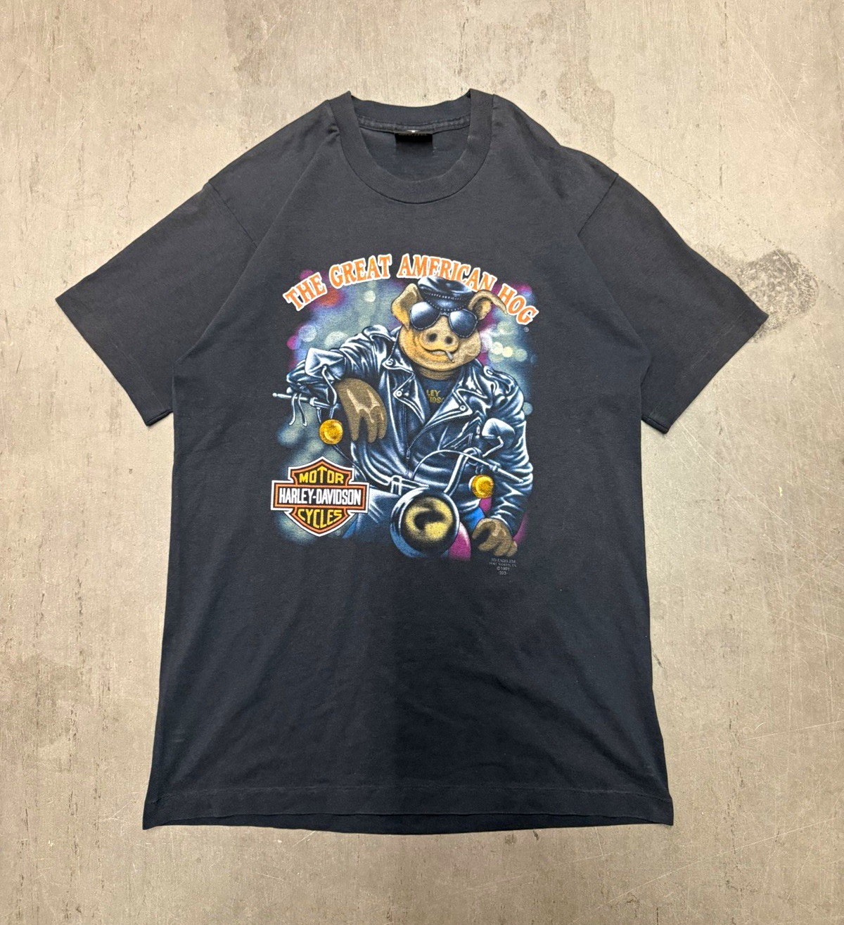 Harley-Davidson The Great American Hog 3D Emblem 1991 Black T-Shirt Size L