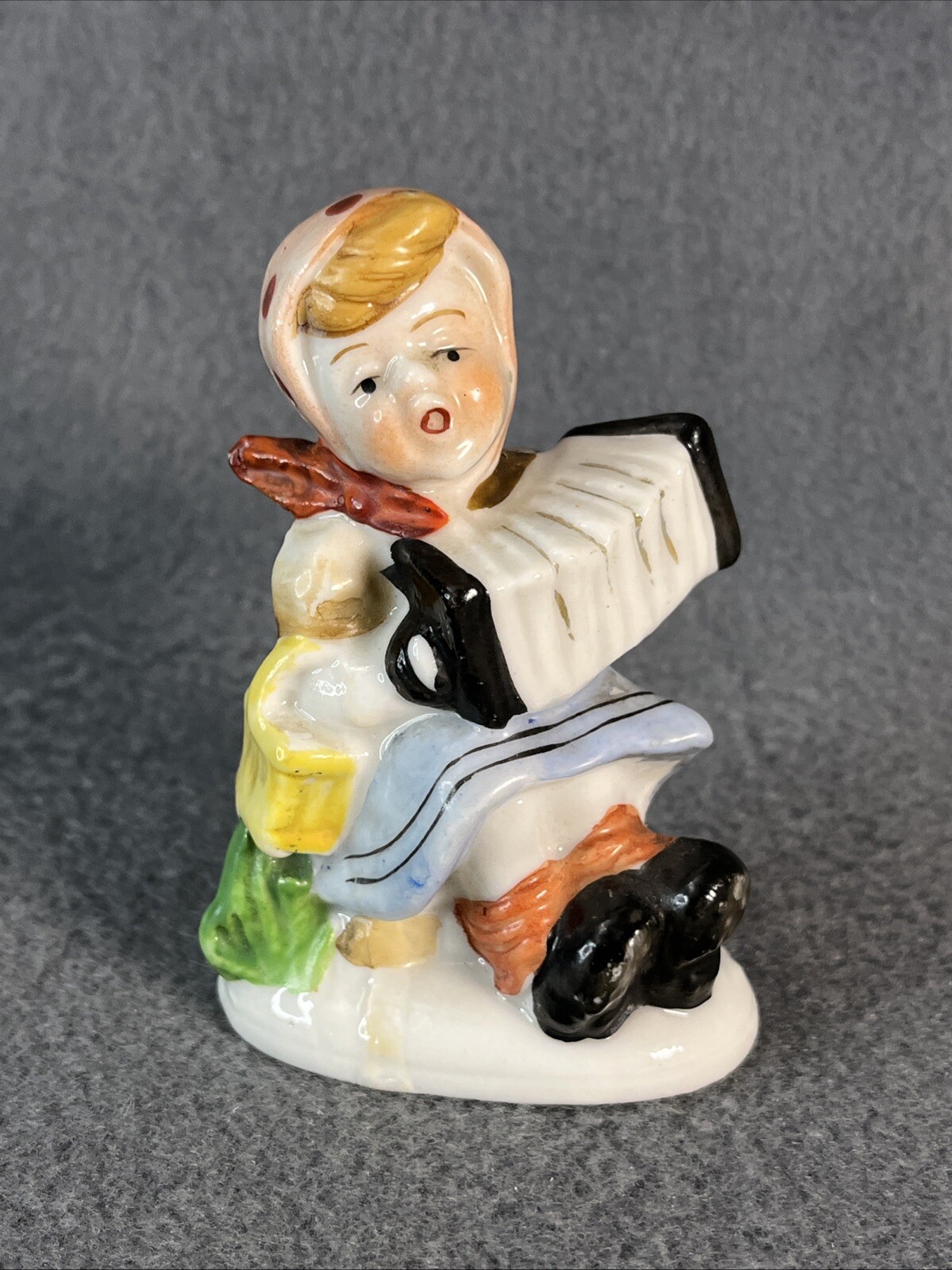 Occupied Japan Porcelain Figurine Girl Playing Accordion Vintage 3.25” Tall