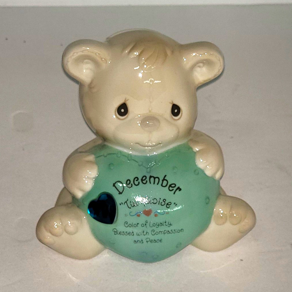 Vtg 1997 Precious Moments December Birthstone Bear Bank Ceramic Enesco Turquoise