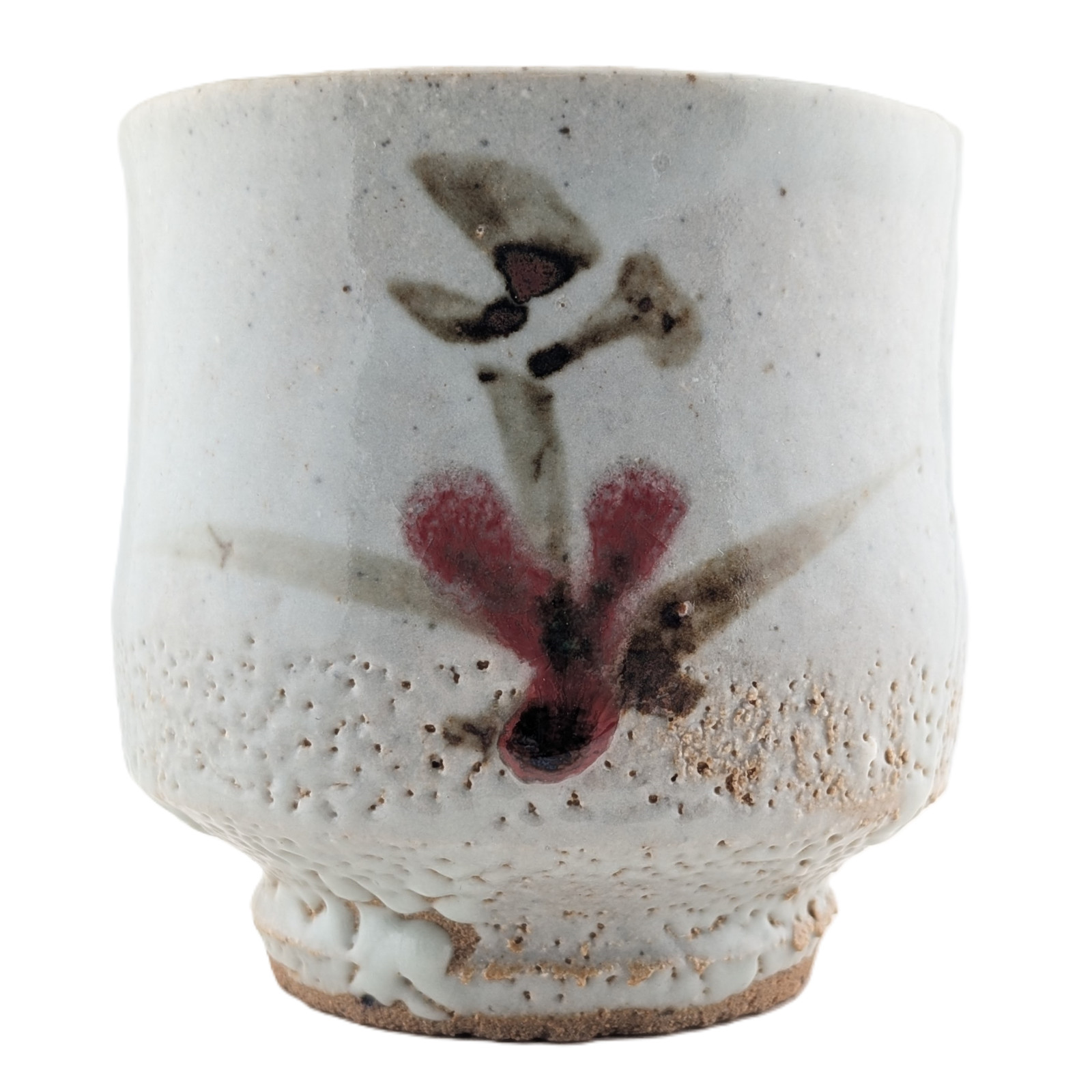 Maruta Masami 丸田正美 Japanese Kuromuta Studio Pottery Tea Cup Yunomi Red Flower