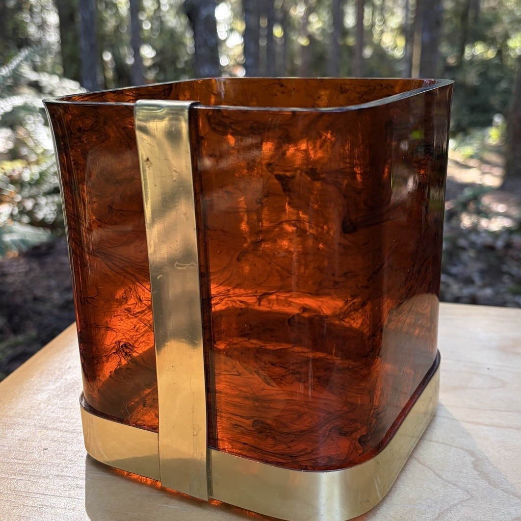 1970s Italian Tortoiseshell Lucite Ice Bucket Brass Christian Dior Style MCM