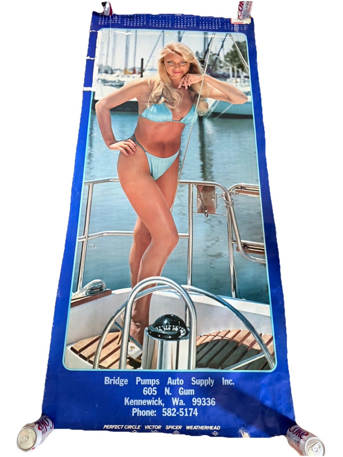 Vintage c.1984 (1980s) Calendar Girl Automotive Advertising Poster 30x72