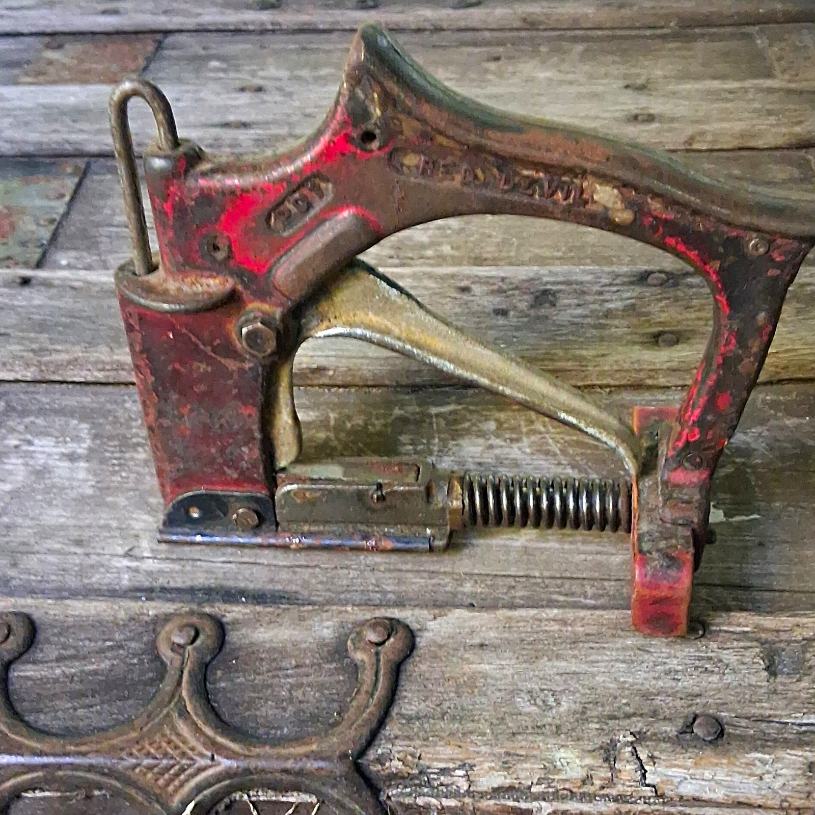 Vintage Metal Spring-Loaded Staple Gun Hand Tacker Tool Red & Silver