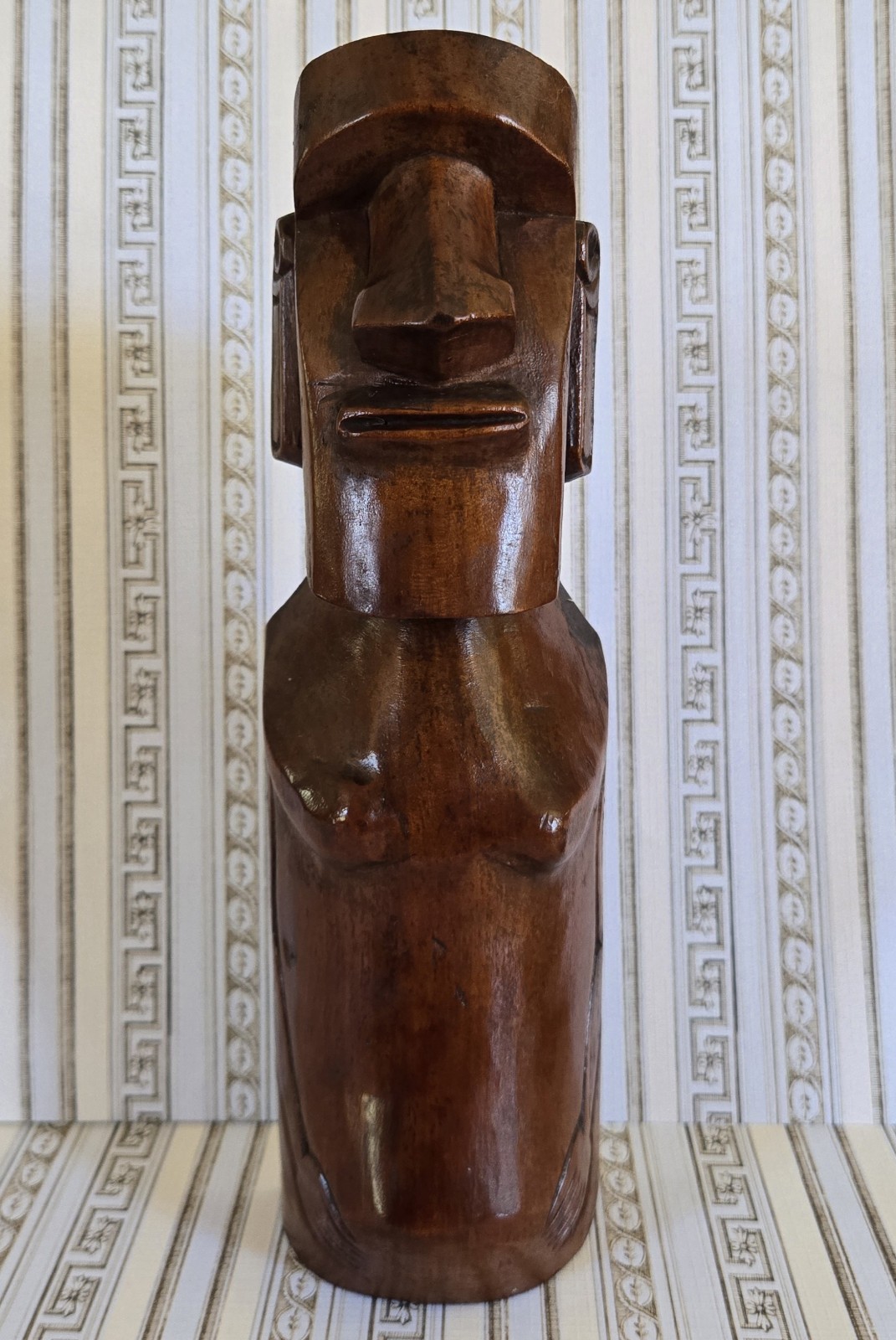 Vintage Wooden Moai Statue Easter Island Hand Carved Tiki Totem Heavy Wood 9.75