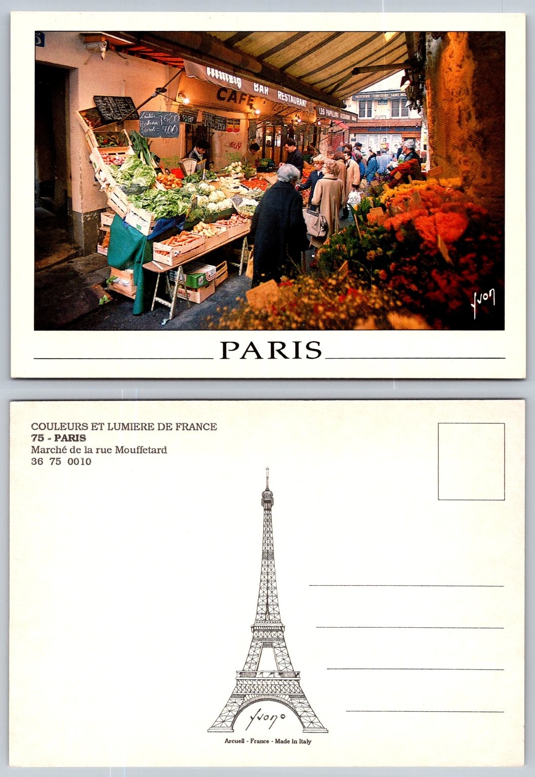 Paris Rue Mouffetard Market Postcard Yvon France Street Scene Vintage