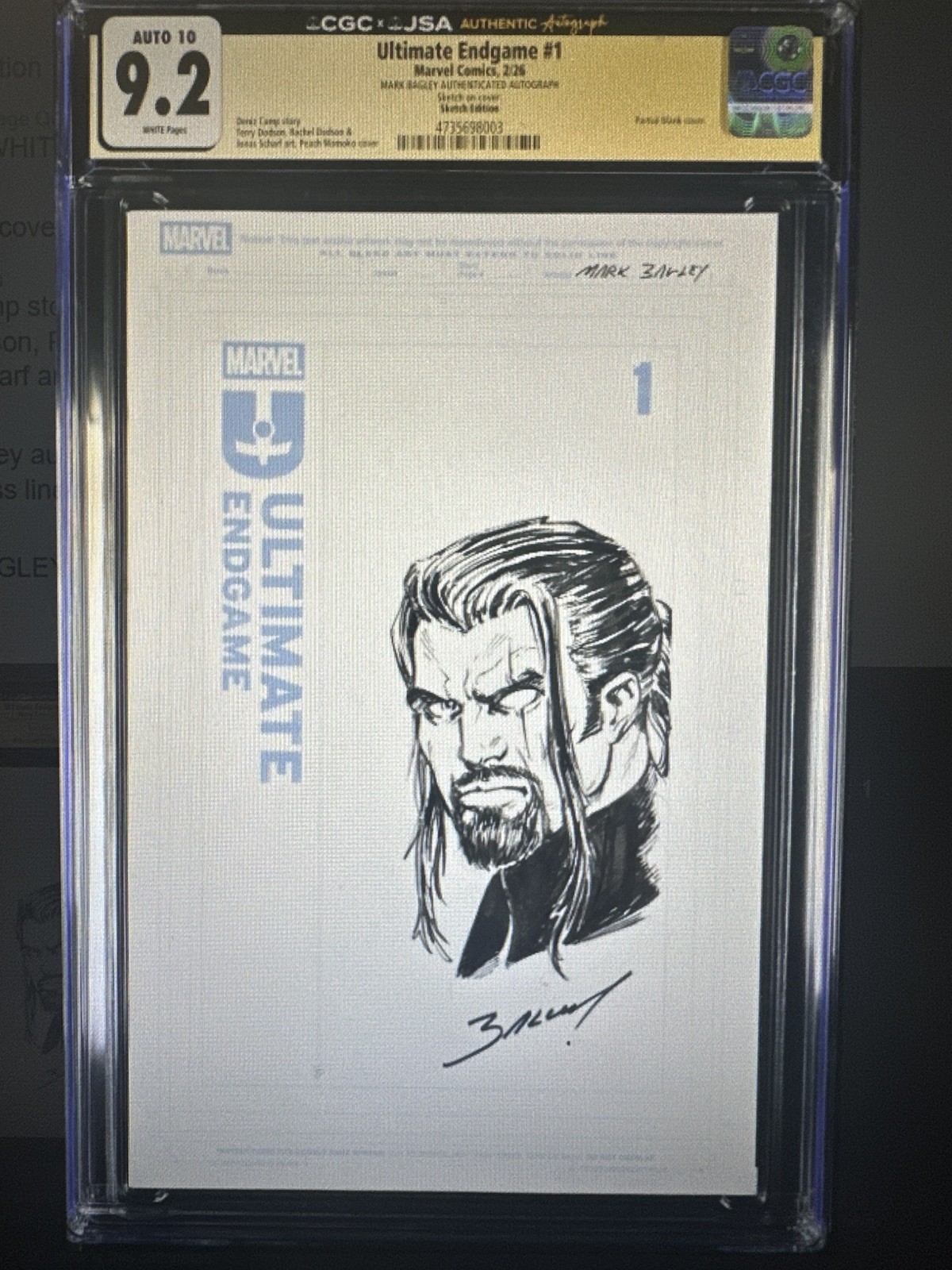 Ultimate Endgame #1 1 of 1 Unique - Mark Bagley Sketch Edition Auto 10 CGC 9.2