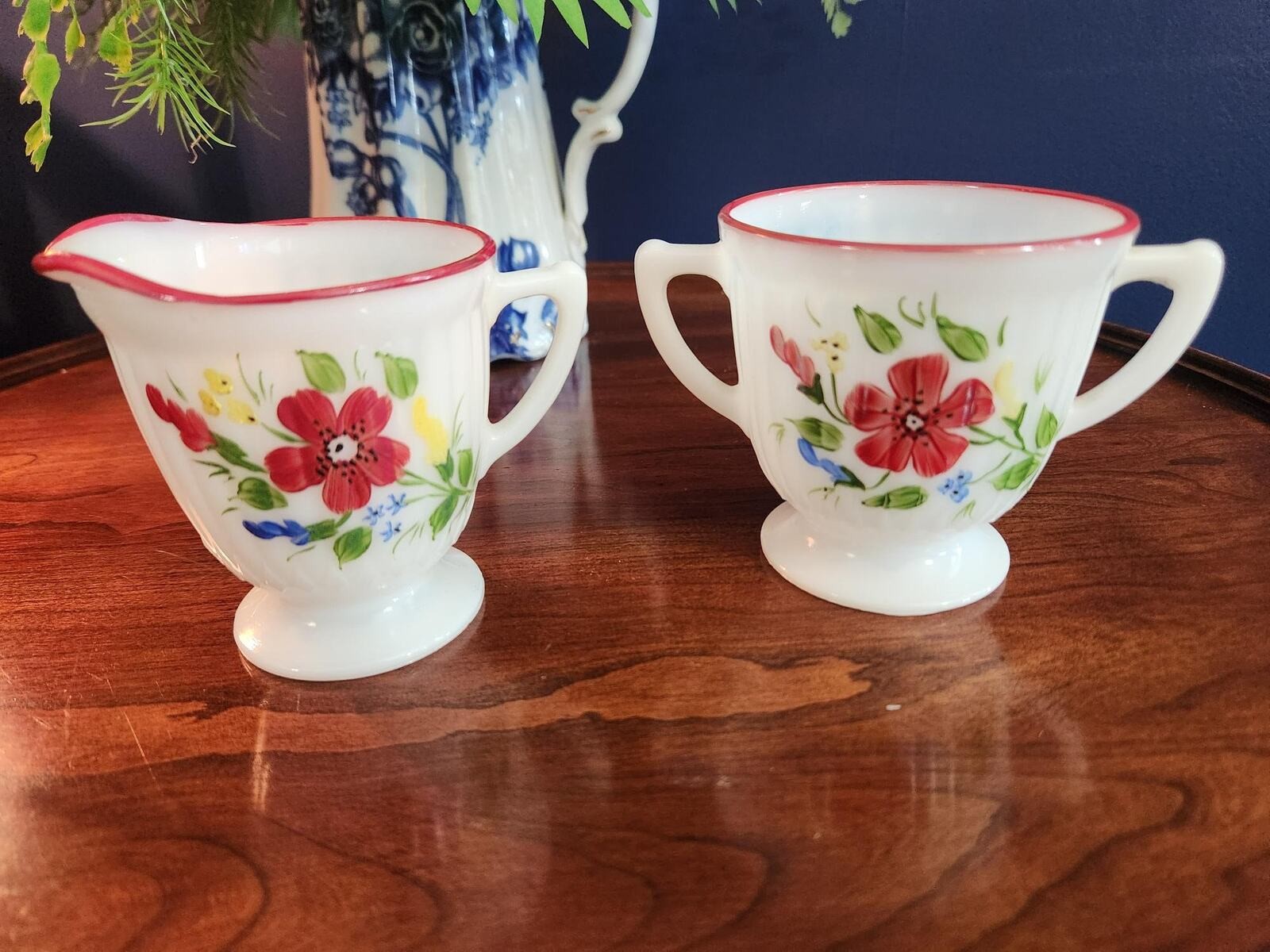 Macbeth Evans Petalware Creamer and Sugar Bowl, Mountain Flowers Macbeth Evans Petalware Creamer and Sugar Bowl, Mountain Flowers