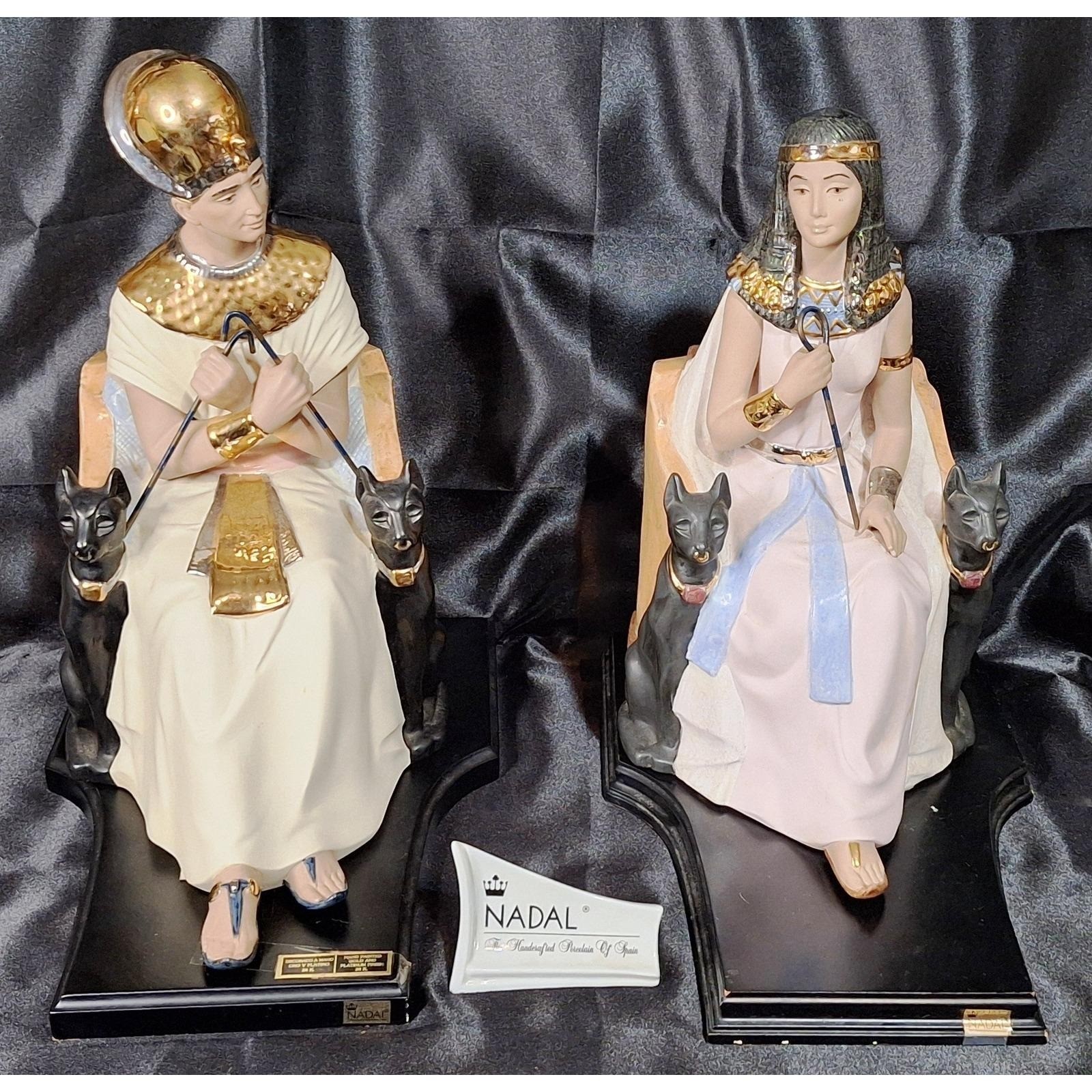 Vintage 80s Nadal Handcrafted Egyptian Porcelain 24K Gold Platinum Finish Royal