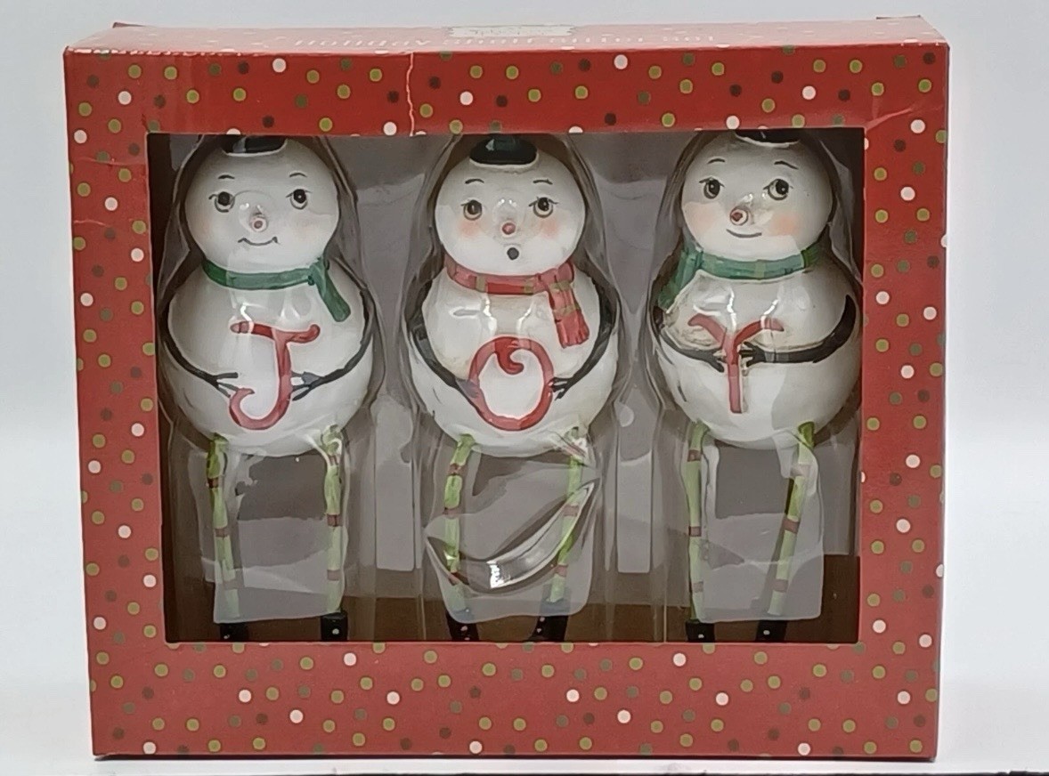 ❤️💚NIB Johanna Parker Snowman Joy Shelf Sitter Trio