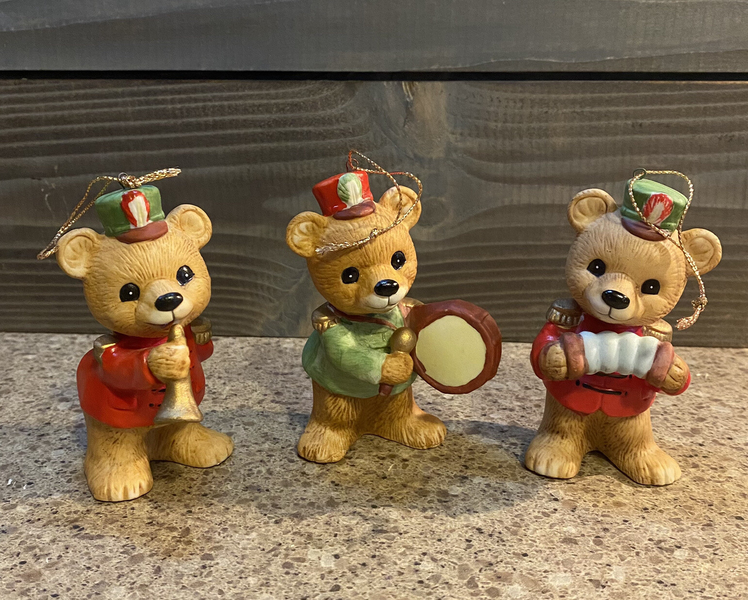 Vintage Homco ceramic Bears Set 3 Christmas figures Band Drums Horn Marching