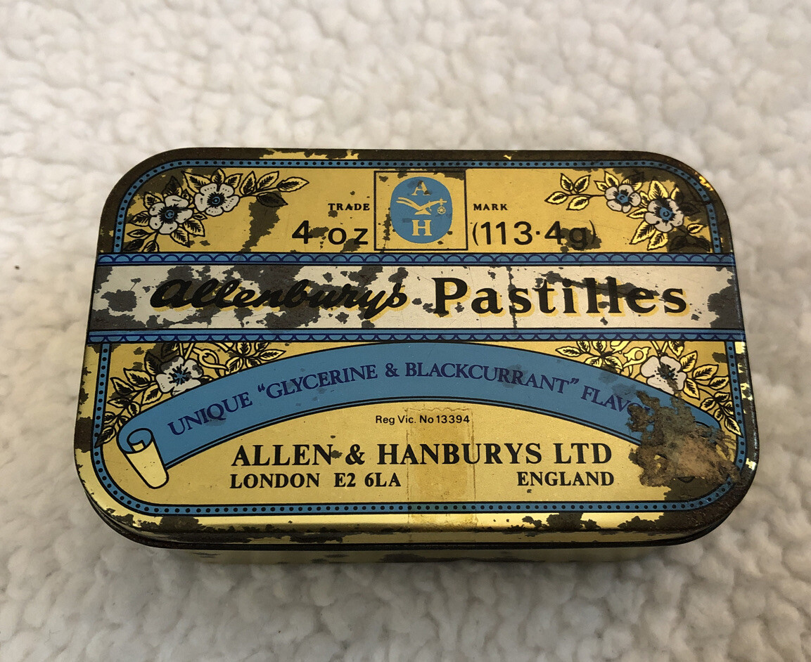 ALLENBURY'S PASTILLES Tin circa 1930's London England Hinged Lid Empty ALLENBURY'S PASTILLES Tin circa 1930's London England Hinged Lid Empty