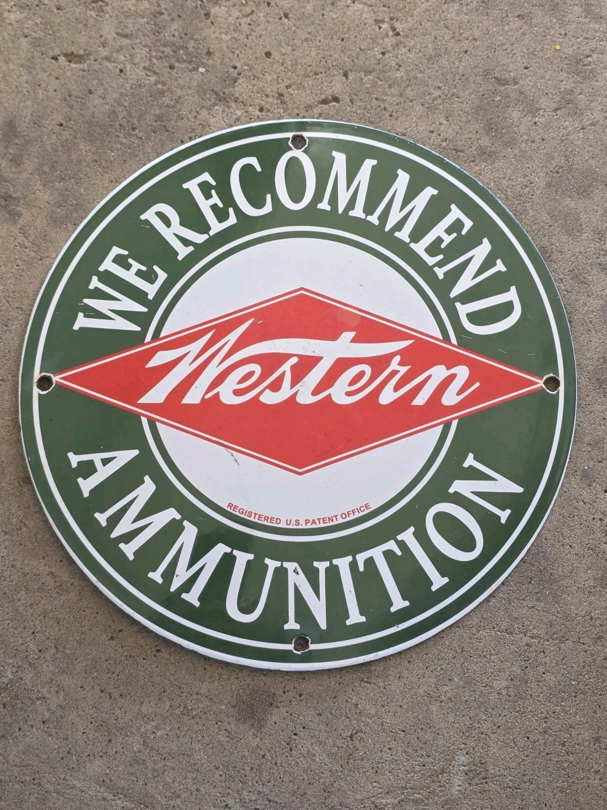 VINTAGE WESTERN AMMUNITION PORCELAIN SIGN SHOTGUN SHELLS GUN AMMO HUNTING 12