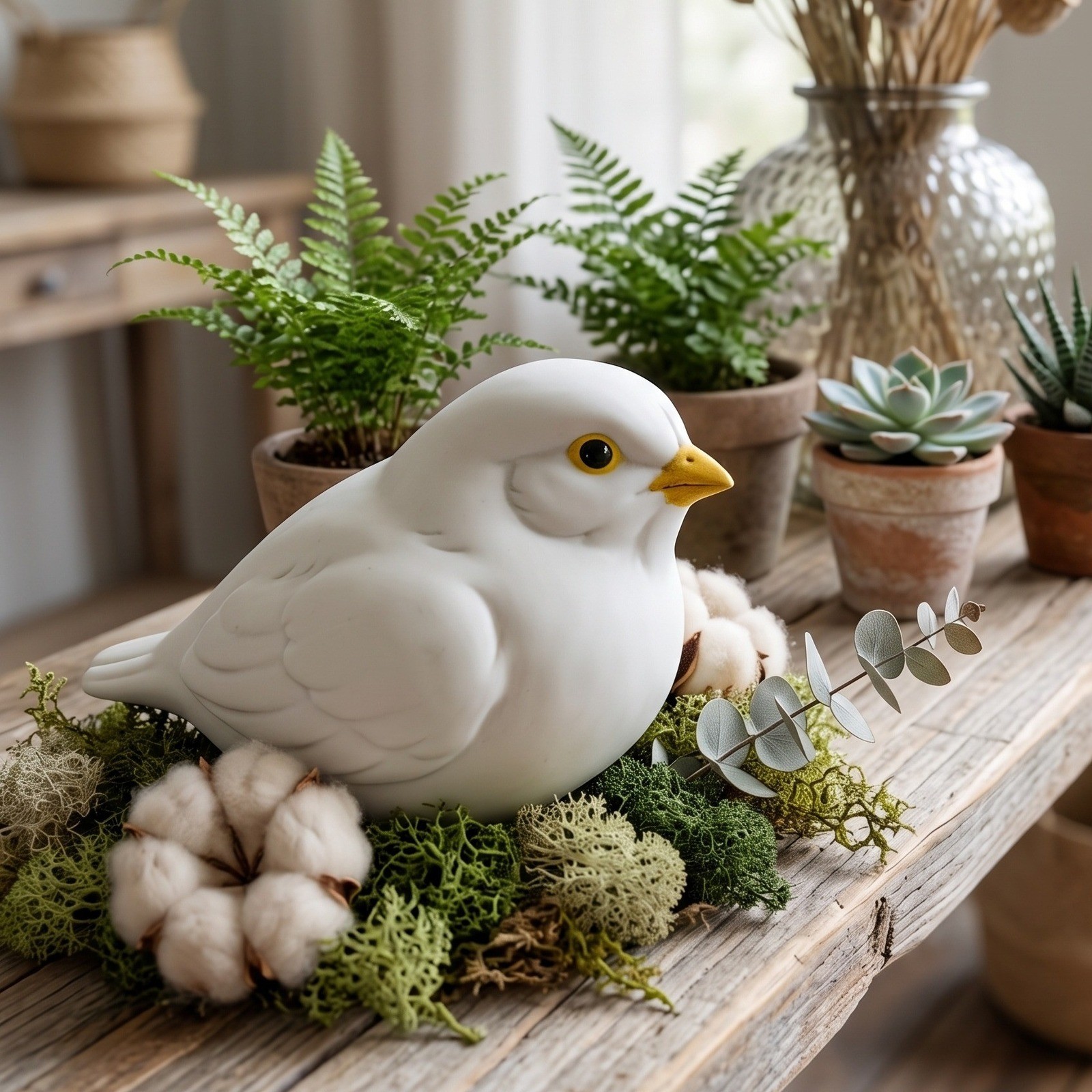 VTG AK Kaiser West Germany Bisque Porcelain White Bird Figurine Matte YellowBeak