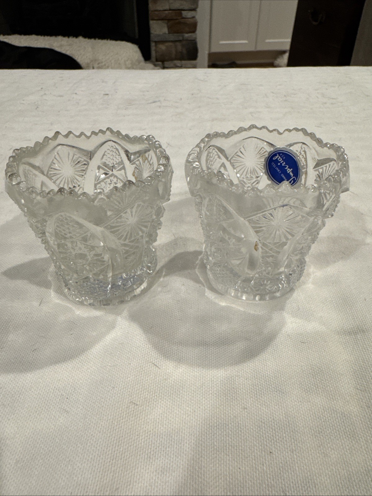 1960\'s Imperial Clear Cut Glass Bellaire Toothpick Holder Mini Vase 2.5\
