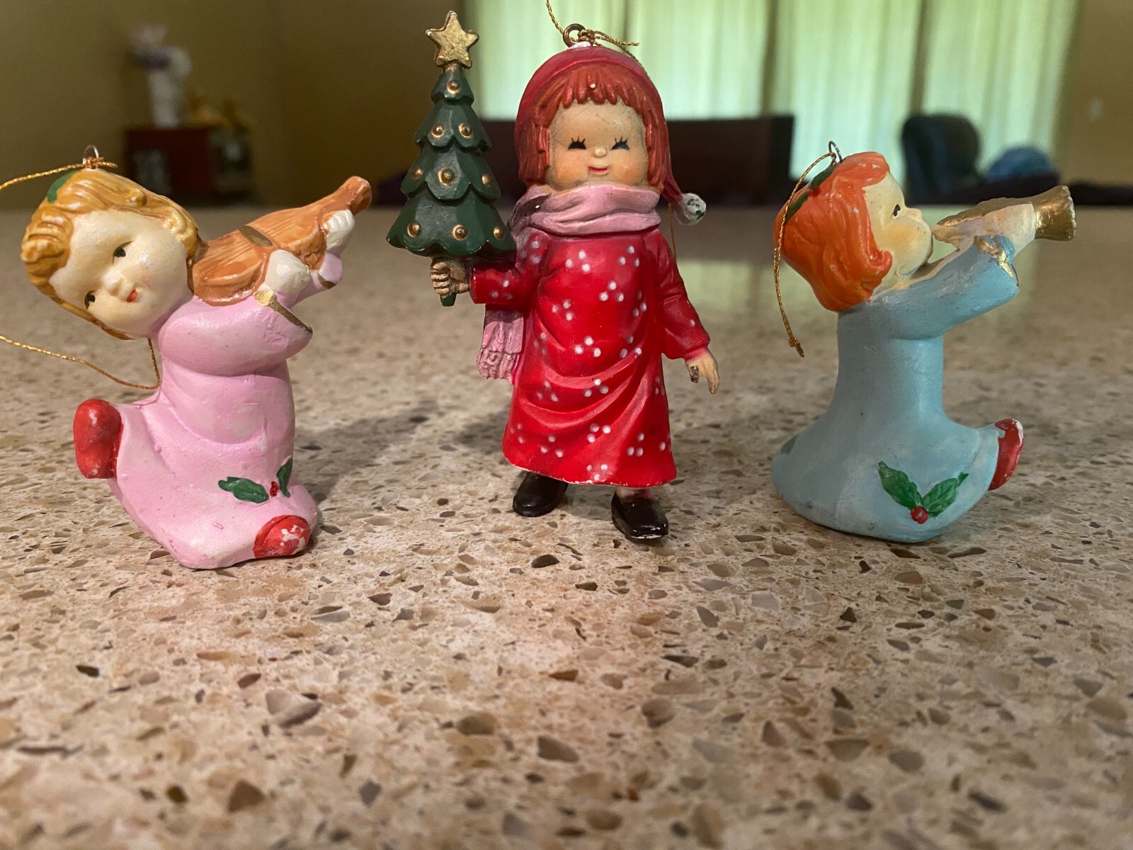 VTG Ceramic Bisque Christmas Tree Ornaments Holiday Decor Lot of Three Ornaments