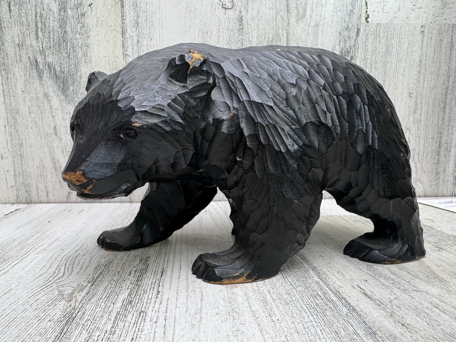 Vintage Japanese BEAR Kibori Kuma Hand Carved Wood 7” Folk Art Signed RARE