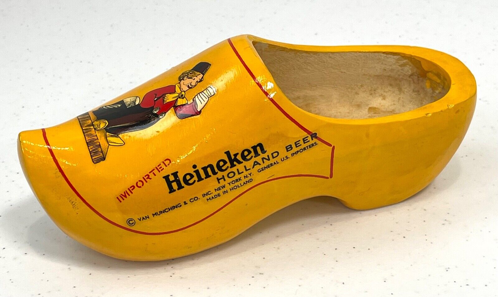 Vintage Heineken Wooden Shoe Imported Holland Beer Made in Holland Yellow Clog