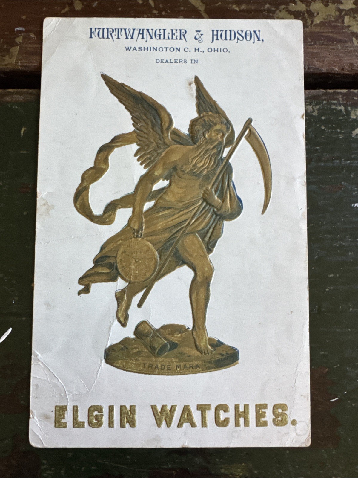 Vintage Embossed Elgin Watches Trade Card Furtwangler & Hudson Ohio