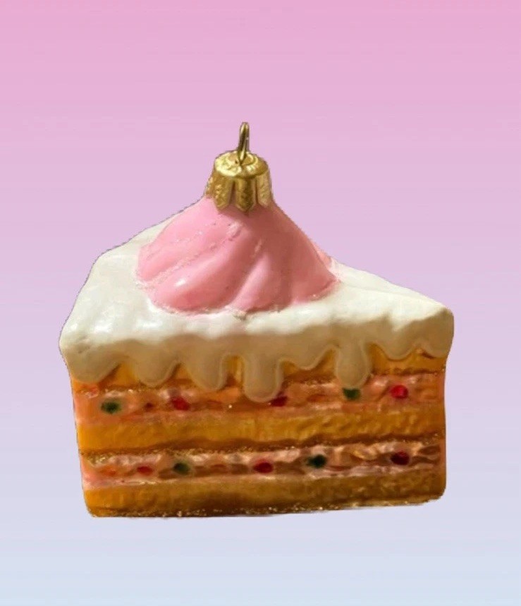 IMPULS Mouth Blown & Hand Painted Traditional Glass Pink Layer Cake Ornament