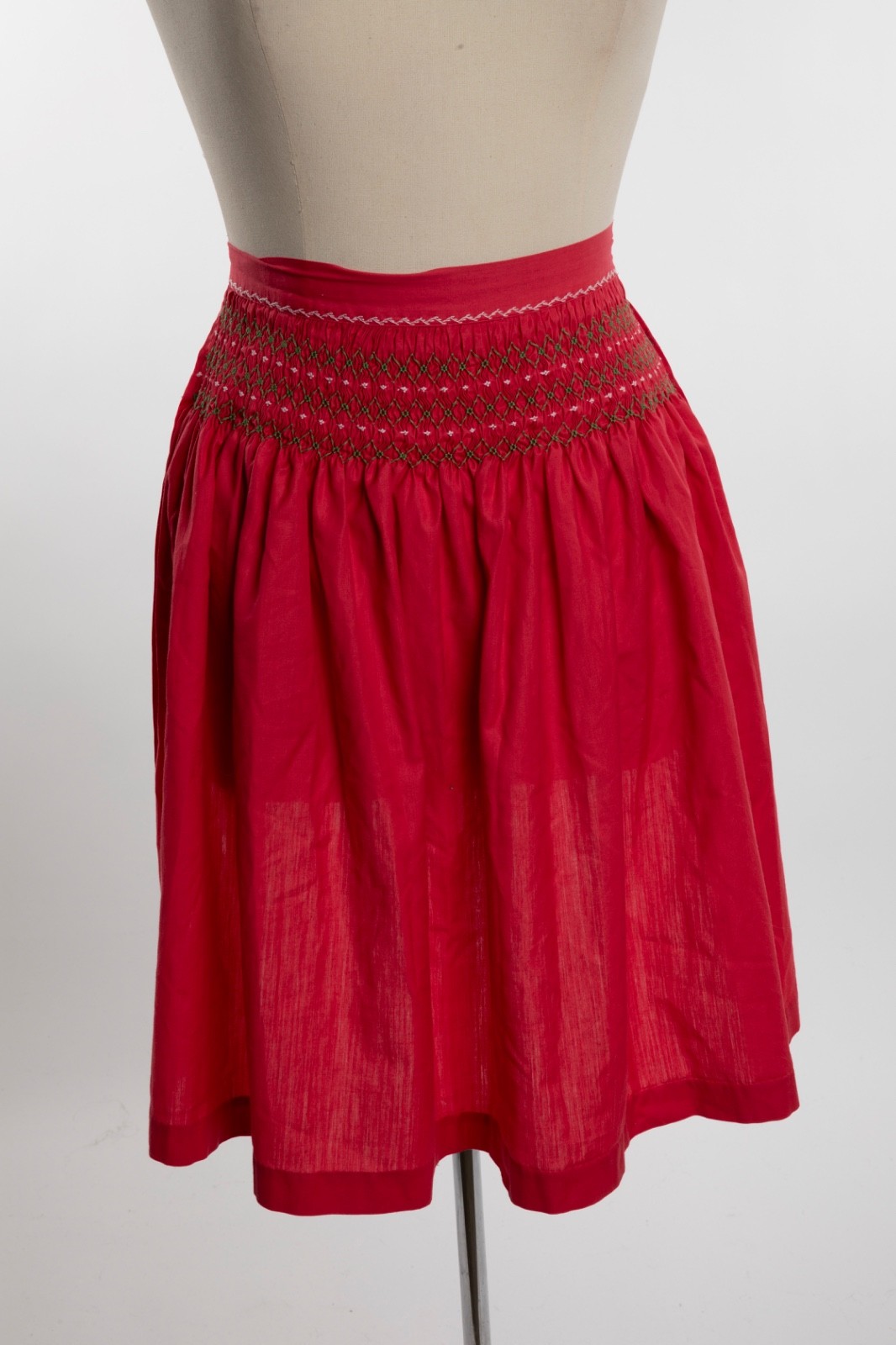 Vintage Red Apron Women Flower Embroidery 