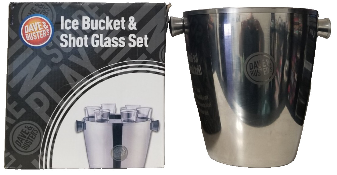Dave & Buster\'s Ice Bucket & Shot Glass Set Vintage Barware Original Box Dave & Buster\'s Ice Bucket & Shot Glass Set Vintage Barware Original Box