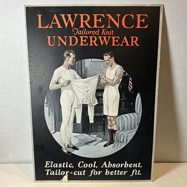 Lawrence Tailored Knit Underwear  Advertising Sign Display Card, 1920-1949