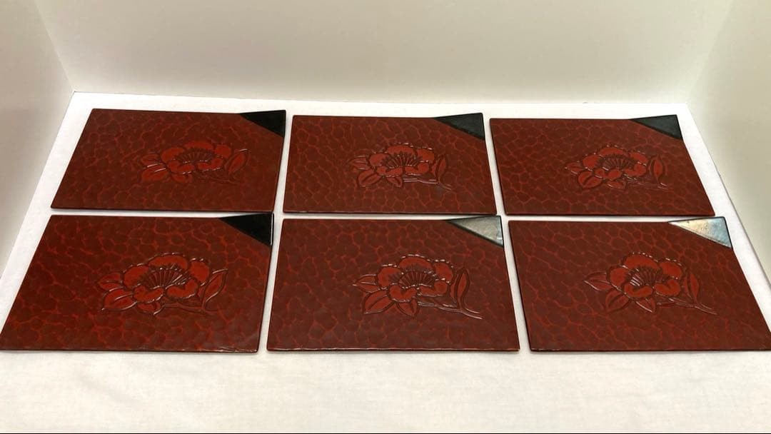 Kamakura-bori Square Individual Serving Plates Set of 6, Sasanqua Design,