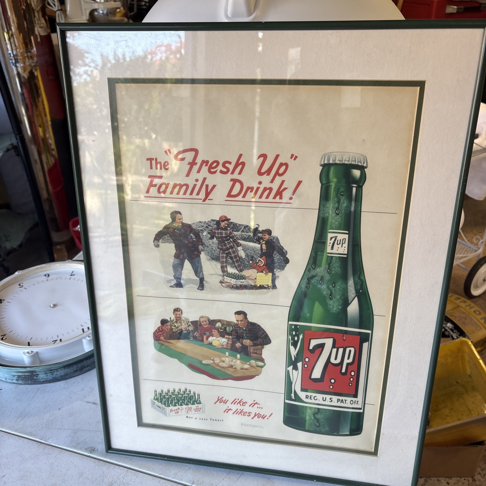 Framed Vintage 1949 Seven Up Soda Family Drink Winter Advertising Poster Sign Framed Vintage 1949 Seven Up Soda Family Drink Winter Advertising Poster Sign