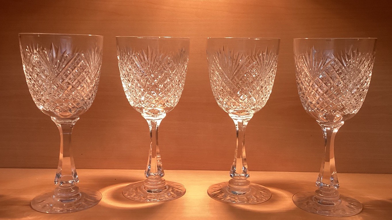 Set of 4 Hawkes Cut Glass Strawberry, Diamond & Fan #7240 Water Goblets 7 5/8\