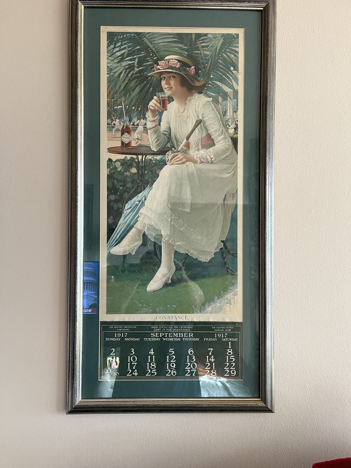 ORIGINAL FRAMED 1917 COCA-COLA CALENDAR