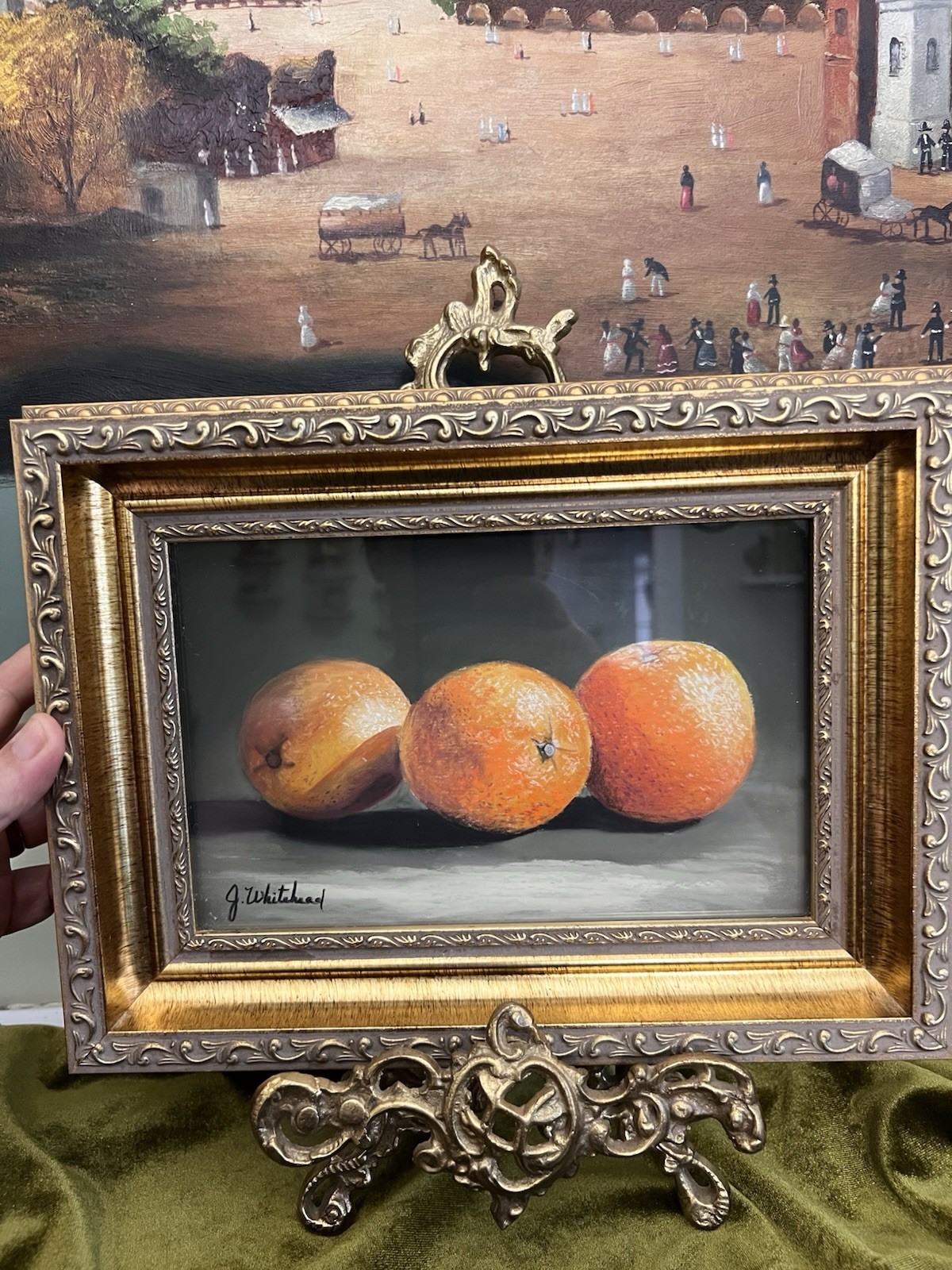Vintage Original Oranges Still Life Oil Painting on Wood Panel- Signed