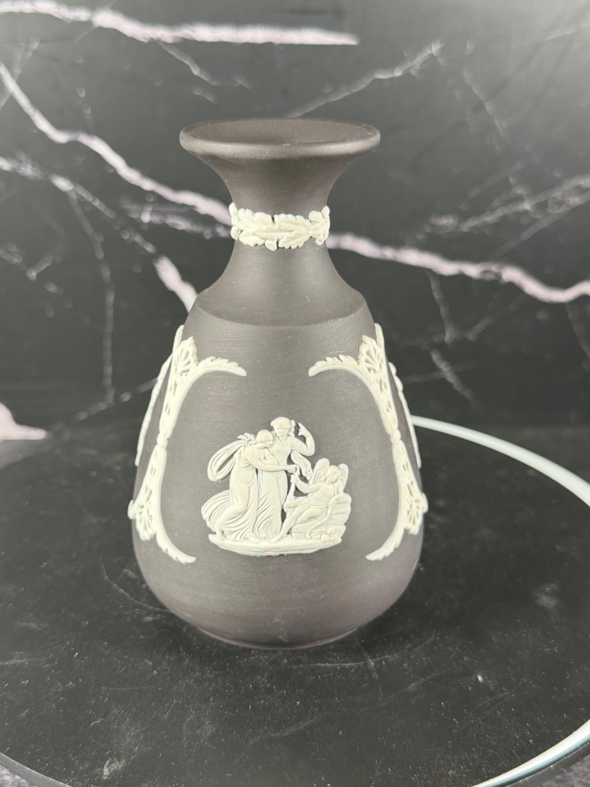 Vintage Wedgwood Bud Vase Black/White Jasperware