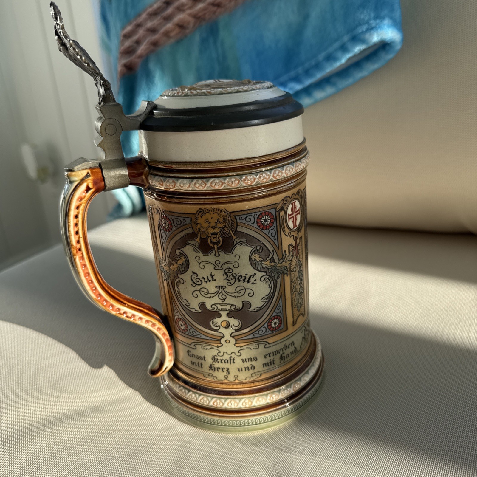 German Beer Stein Mettlach #1914 | Stoneware 0.5L, Antique 1895