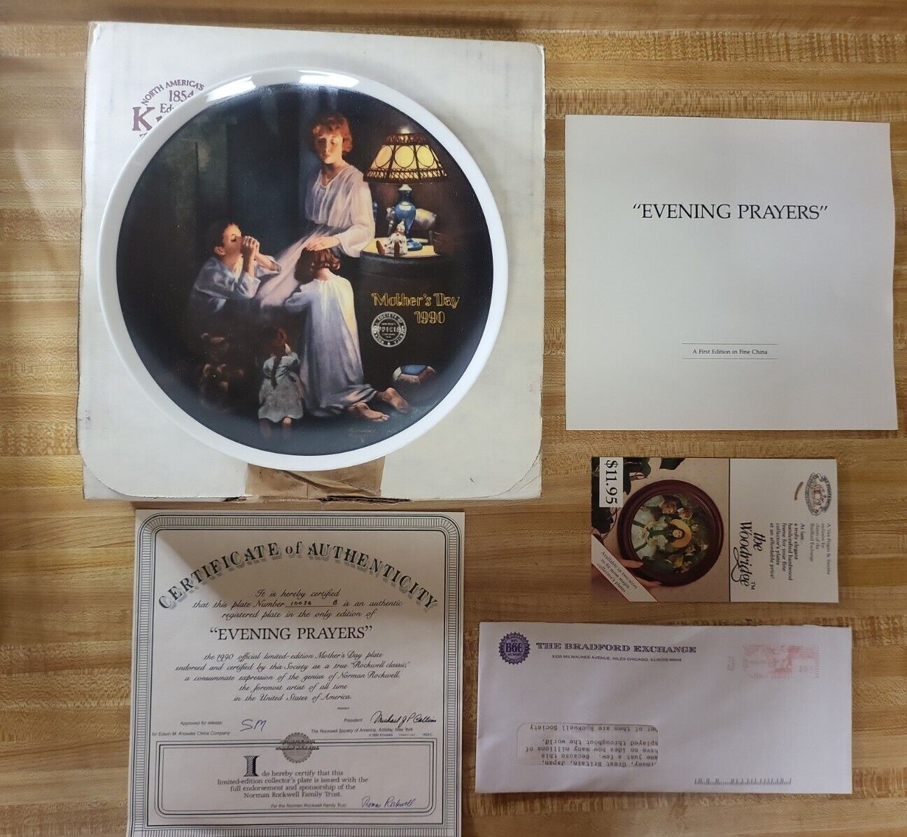 1990 Norman Rockwell Knowles Collector Plate EVENING PRAYERS Mothers Day COA VTG