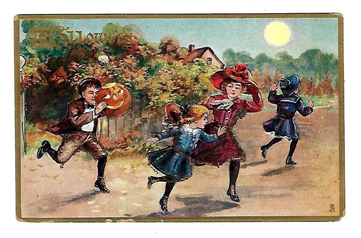 c1906 Tucks #183 Halloween Postcard Children Playing, JOL