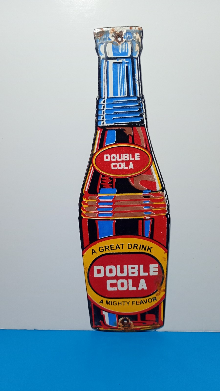 Vintage DOUBLE COLA a Mighty Flavour Soda bottle Porcelain Enamel Sign 10\ Vintage DOUBLE COLA a Mighty Flavour Soda bottle Porcelain Enamel Sign 10\