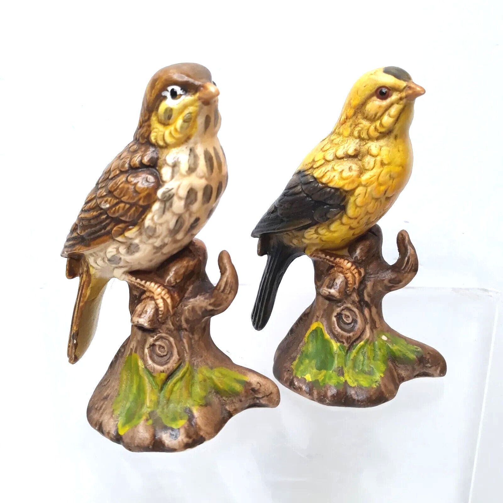 1960s Inarco Bird Figurine Lot 2 Finch On Branch Handpainted Vintage
