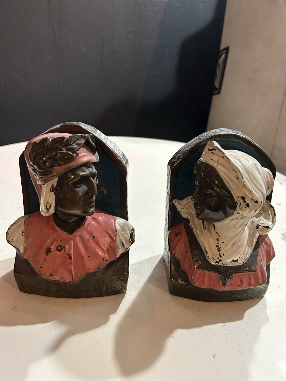 Vintage Pompeian Bronze Dante And Beatrice Metal Bookends