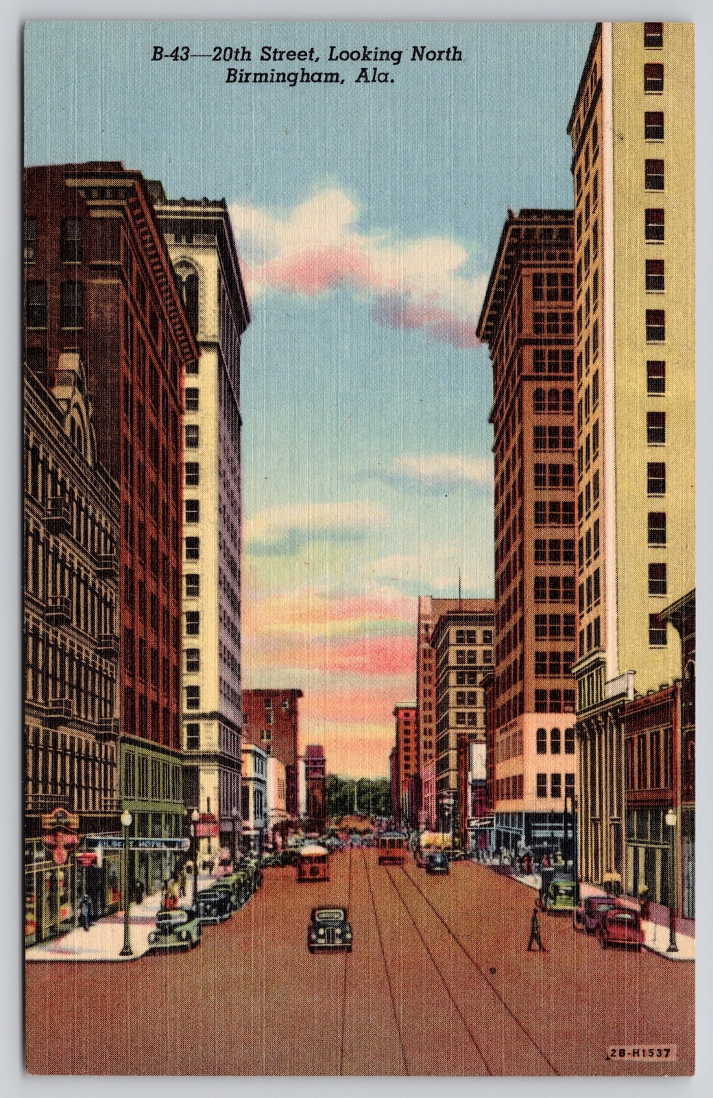 Birmingham Alabama AL 20th Street North Streetcars Postcard 1942