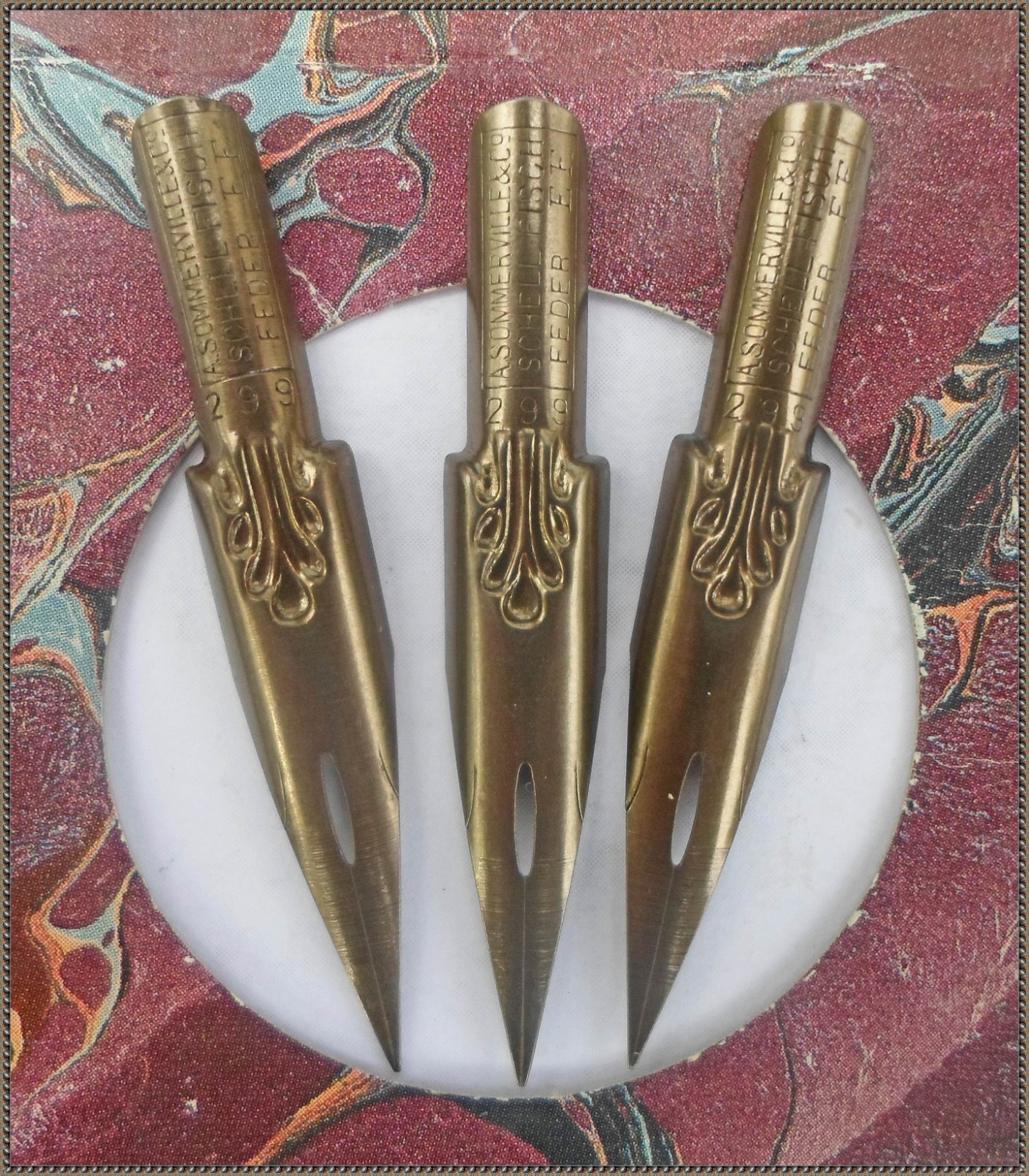 3 vintage A.Sommerville & Co Schell Fish Feder no.299 nibs