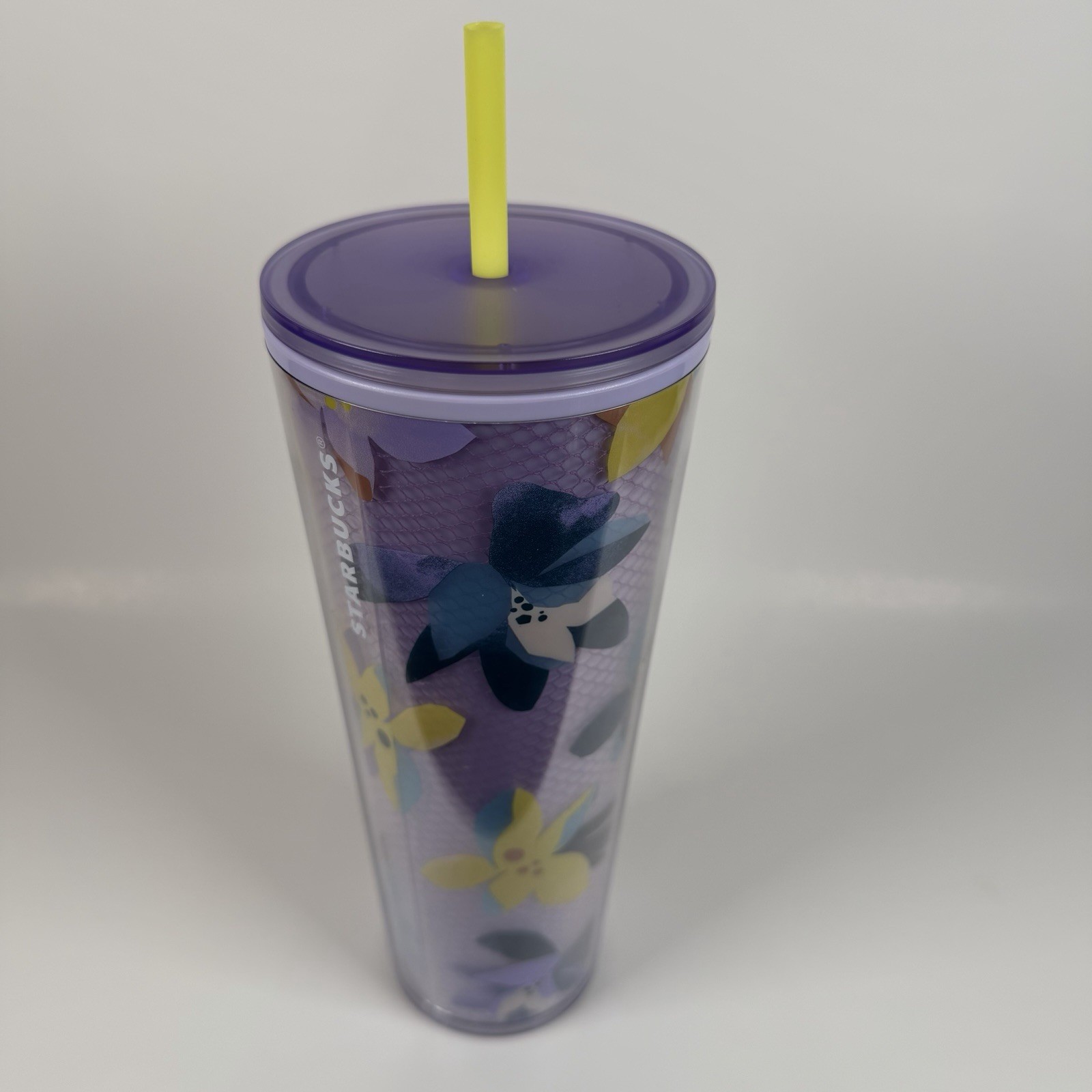 Starbucks Tumbler Pansy Purple Lilac Lavender Flower Cold Venti Coffee Cup 24oz 